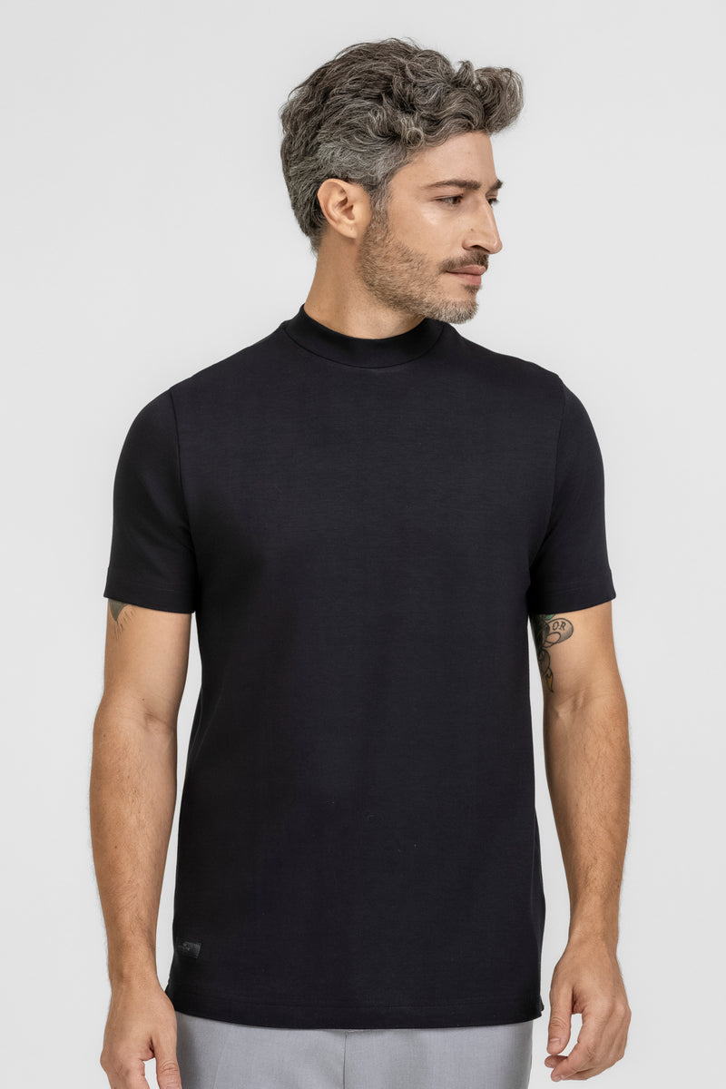CAMISETA FIO EGIPCIO SUEDINE GOLA ALTA K&J BLACK