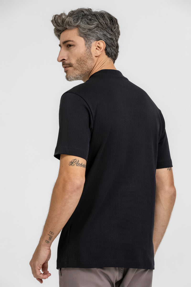CAMISETA FIO EGIPCIO SUEDINE GOLA ALTA K&J BLACK